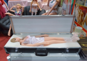 Lady in a box. Japanese style mini silicone sex doll feature heavily at this years show.